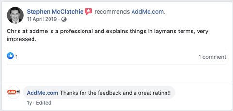 AddMe Facebook Review Example
